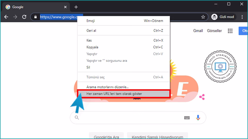 Google Chrome'da Tam URL Adresini Gösterme