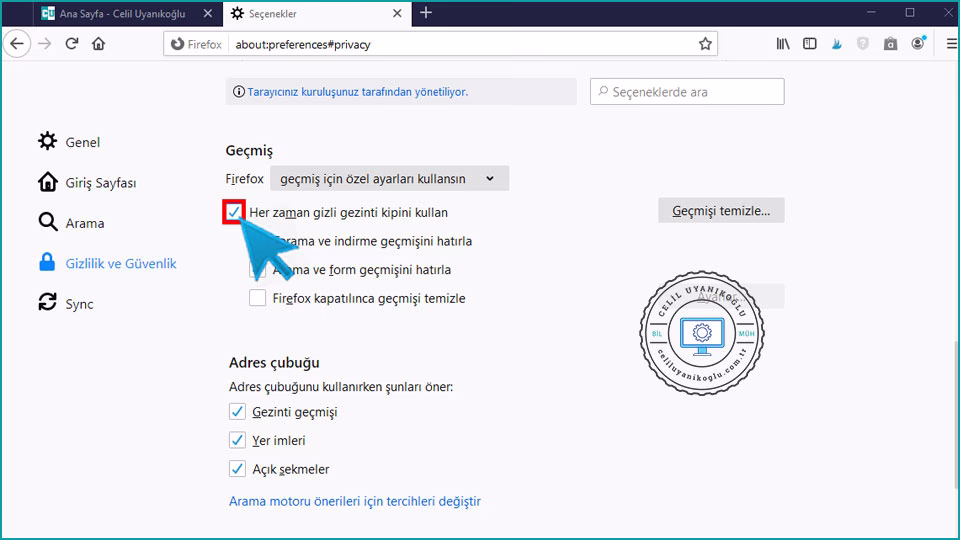 Mozilla Firefox Tarayıcınız Hep Gizli Pencerede Açılsın