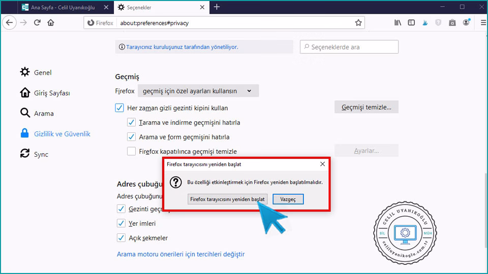 Mozilla Firefox Tarayıcınız Hep Gizli Pencerede Açılsın