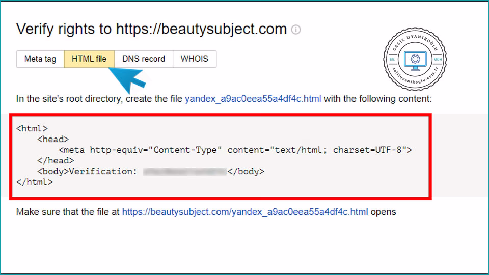 Yandex Webmaster Kurulumu