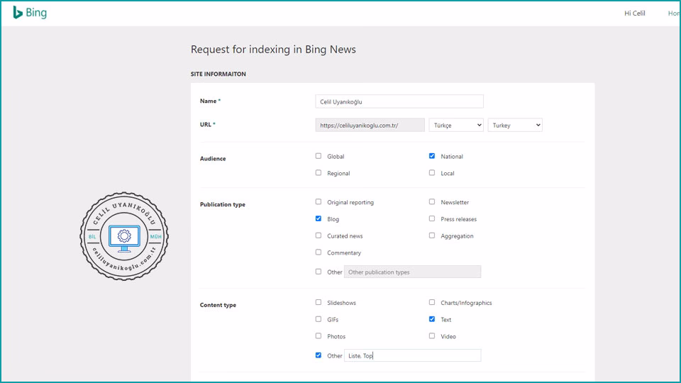 bing news başvuru işlemleri