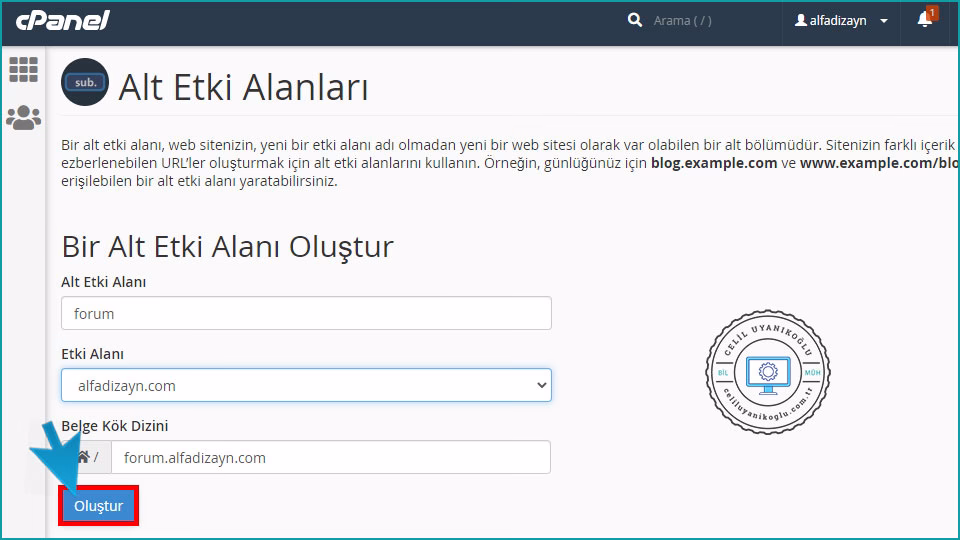 cPanel Üzerinden Subdomain
