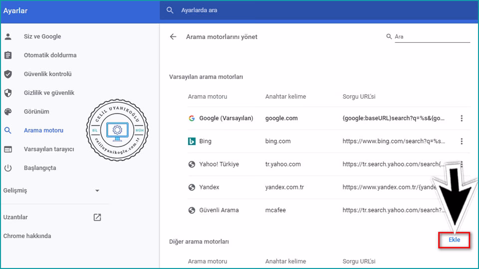 Arama motorlarını yönet