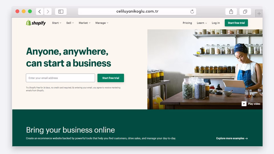 Shopify site görünümü