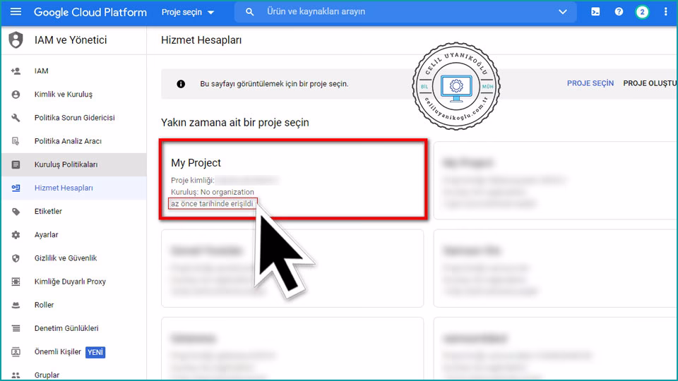 google api kimlik bilgileri