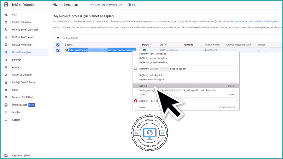 google api yapilandırma