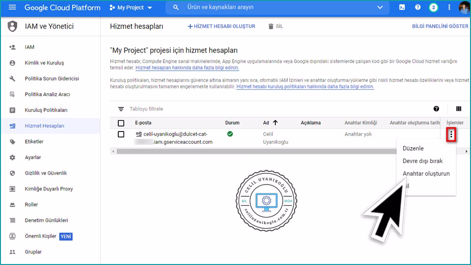 google api yapilandırma