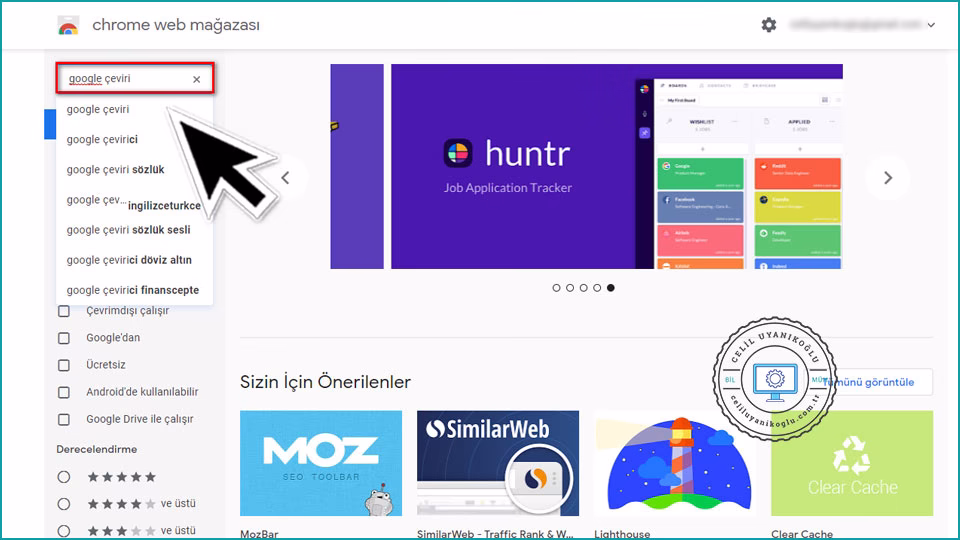 Chrome Mağazada arama yap