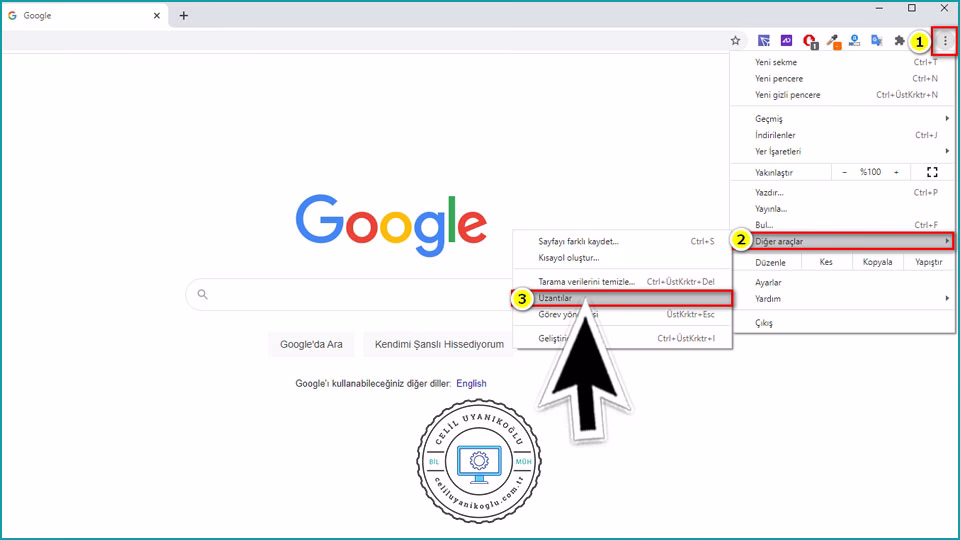 chrome diğer araçlar uzantılar