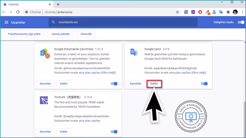 chrome uzantı kaldır