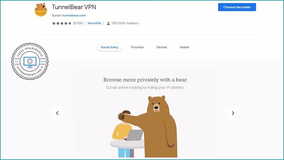 chrome tunnelbear eklentisi