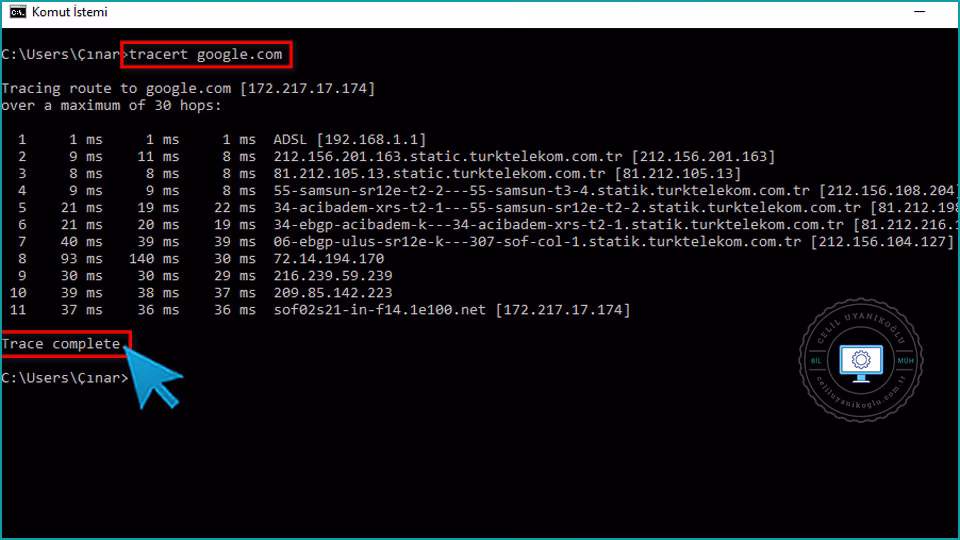 tracert paketi göndermek