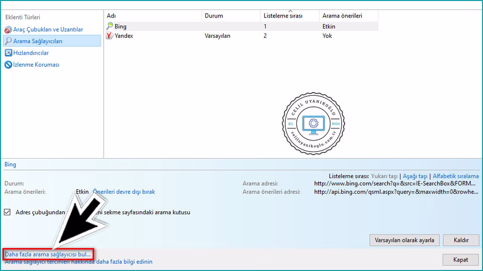 Daha fazla arama sağlayıcısı bul