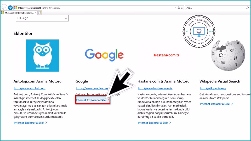 Internet Explorer'a ekle