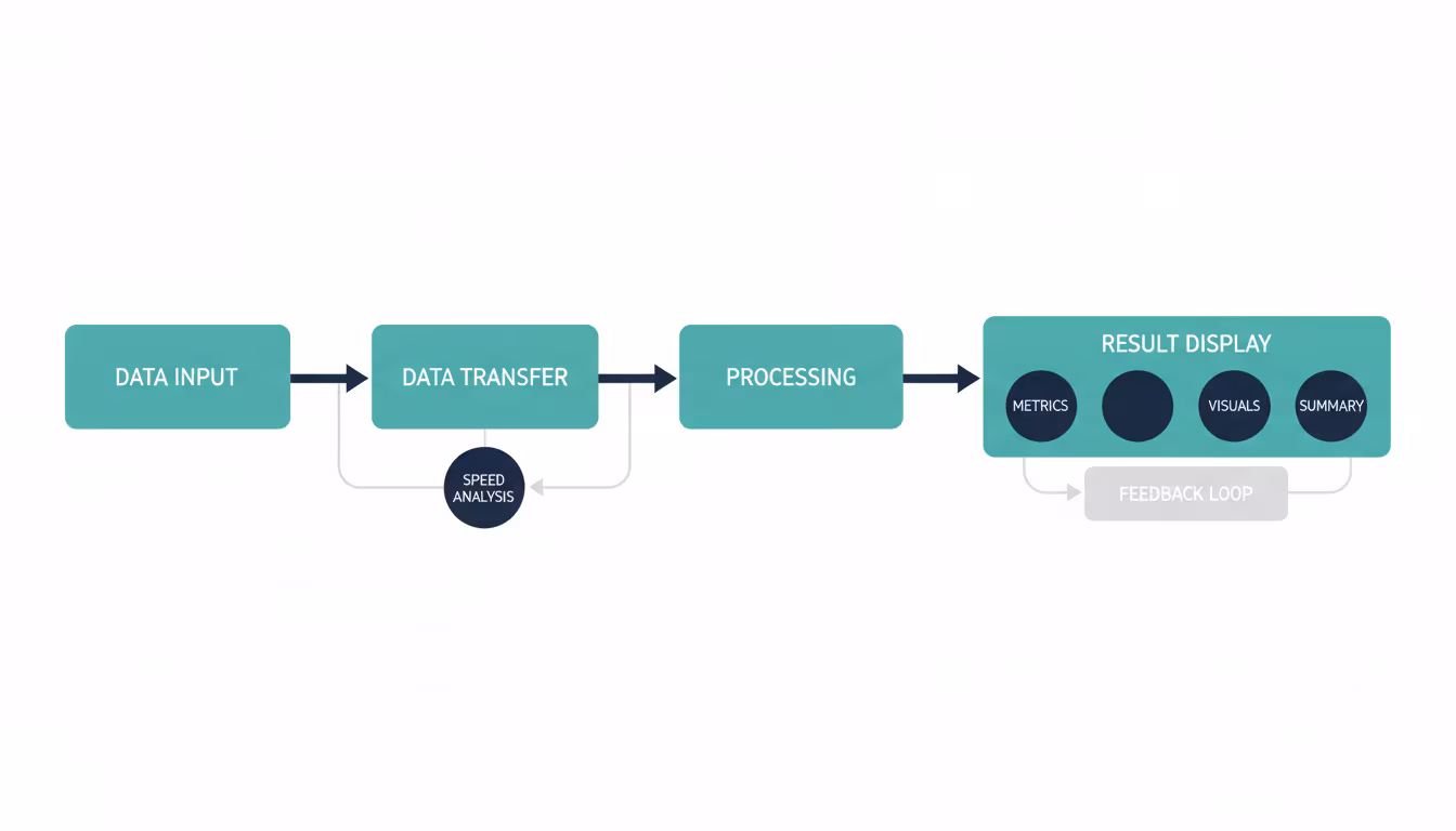 İnternet hız testi sürecini ve veri aktarımını gösteren görsel