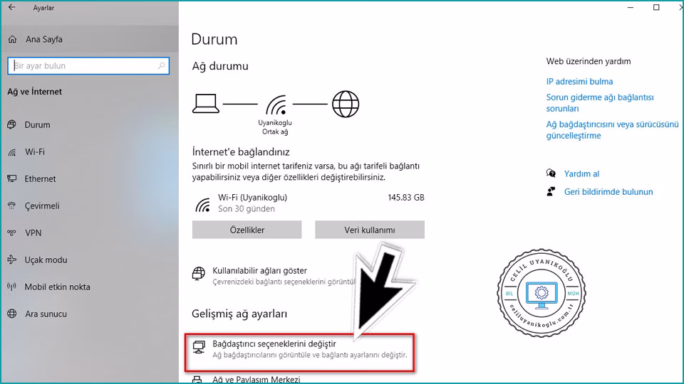 Bağdaştırıcı seçeneklerini değiştir