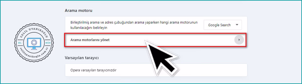 opera özel arama motoru ekleme