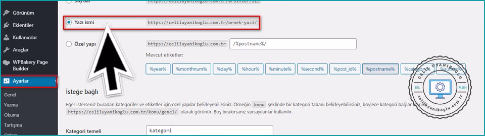 wordpress kalıcı bağlantıları ayarlama