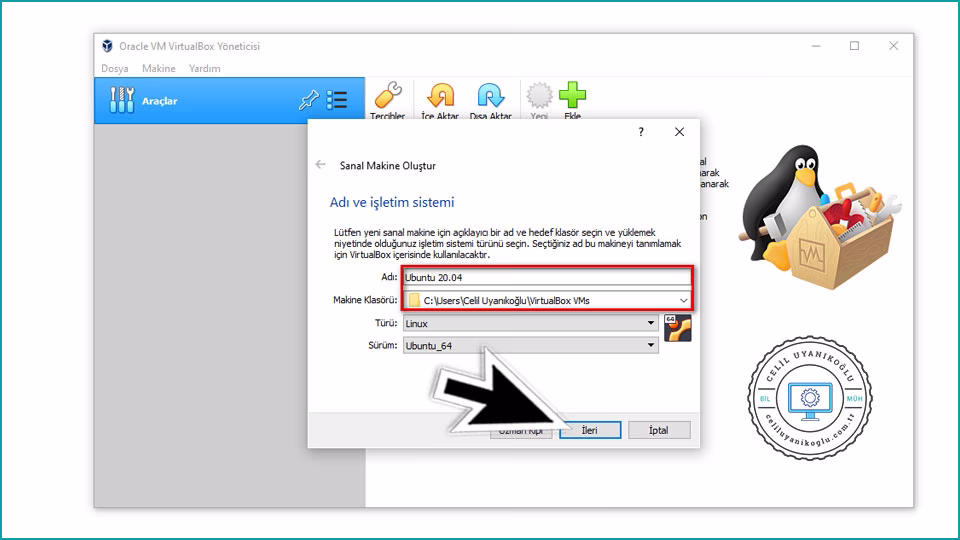virtualbox sanal makine ayarları