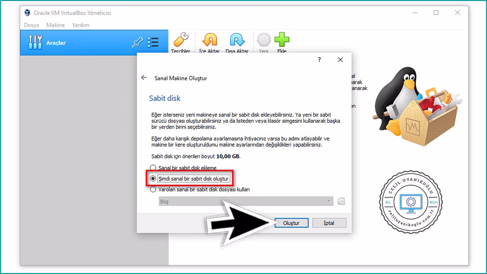 virtualbox sanal makine oluşturma