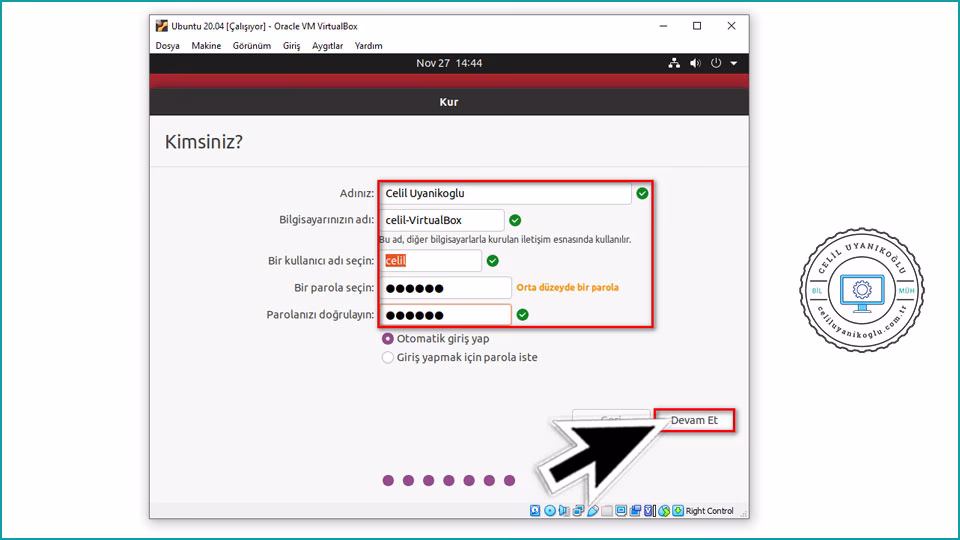 ubuntu hesap bilgileri kullanıcı parola