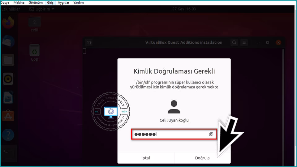 ubuntu şifre girişi