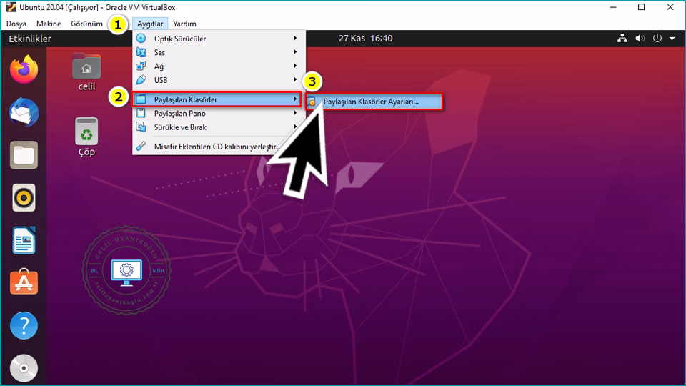 ubuntu sanal makine klasör paylaşım ayarları