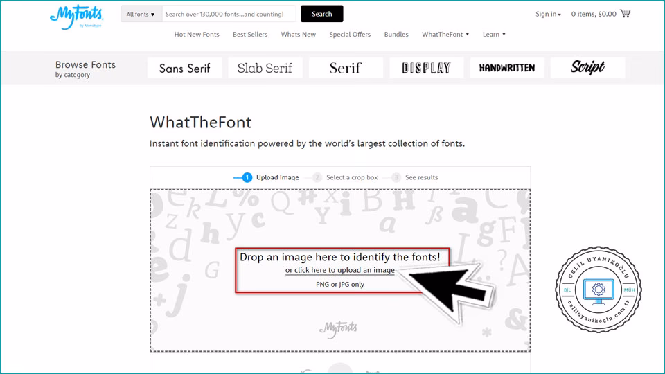WhatTheFont sitesine resim yükleme
