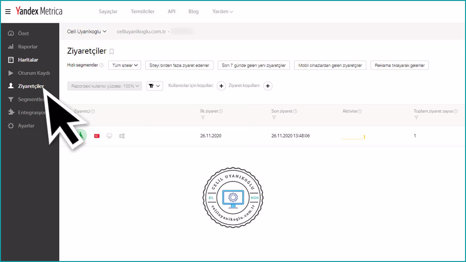 Yandex Metrica yönetim paneli