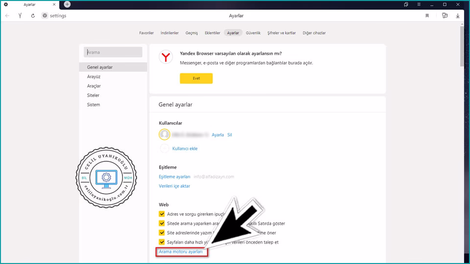 yandex arama motoru ayarları