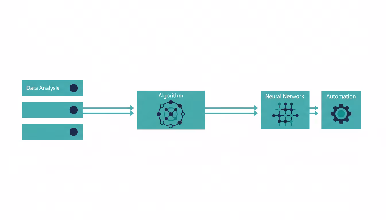 Yapay zeka sistemlerinin işleyişini gösteren teknolojik unsurlar.
