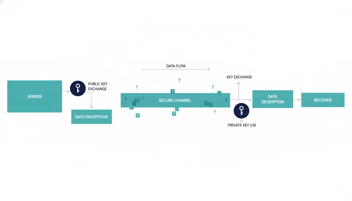 Veri şifreleme ve güvenli iletişim süreci adımları.