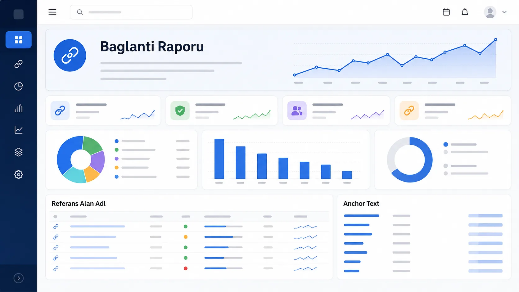 Backlink raporu gösteren sade bir analiz paneli arayüz mockup'ı