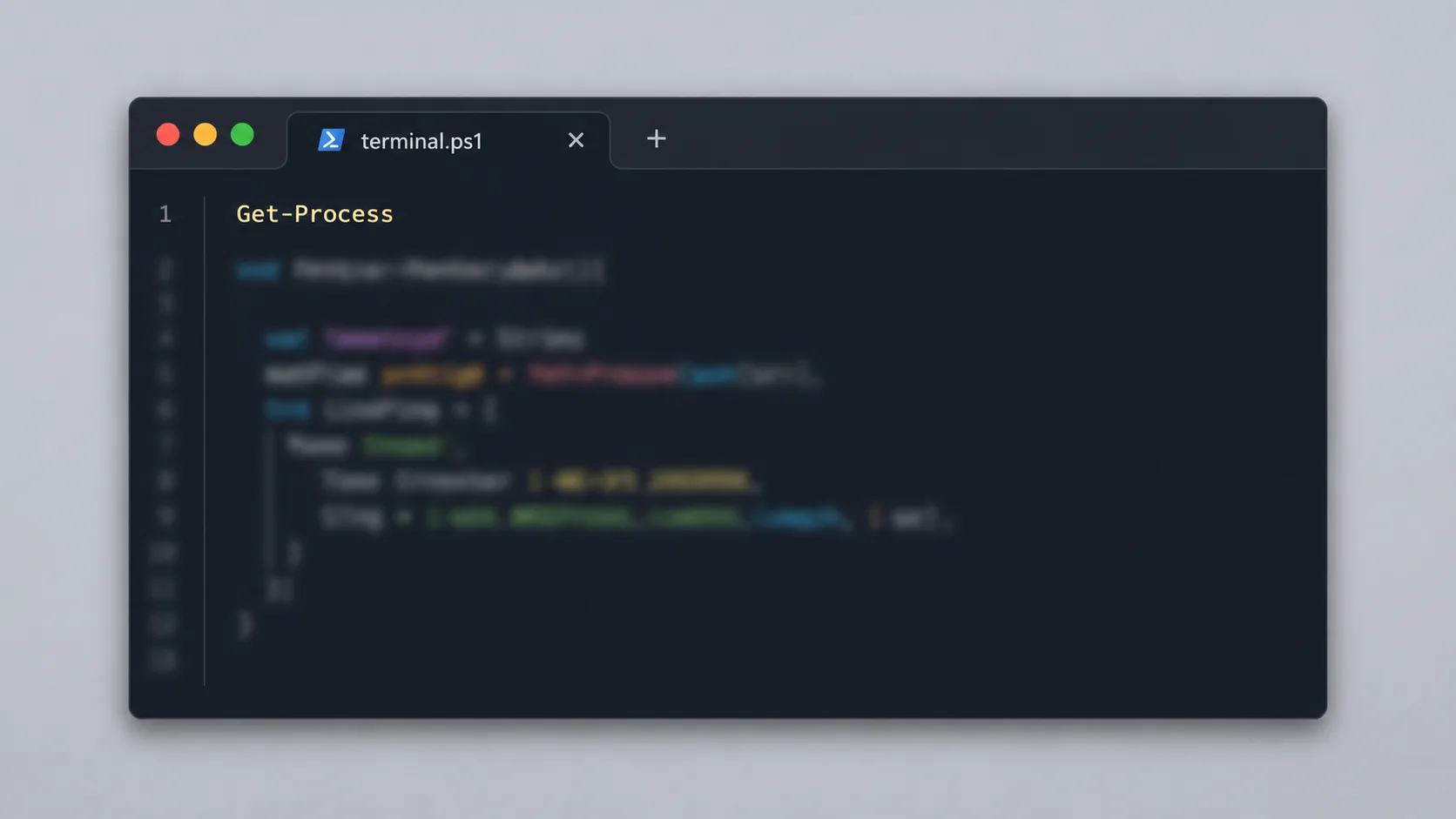 PowerShell'de en çok işlemci kullanan süreçleri listeleyen komutu gösteren stilize terminal penceresi