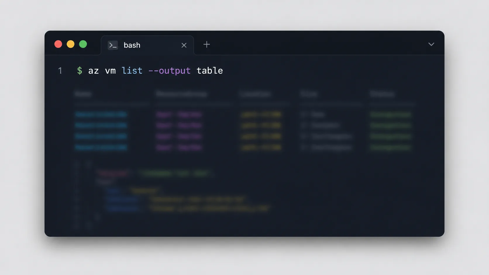 Azure CLI terminal penceresinde sanal makine listeleme komutu
