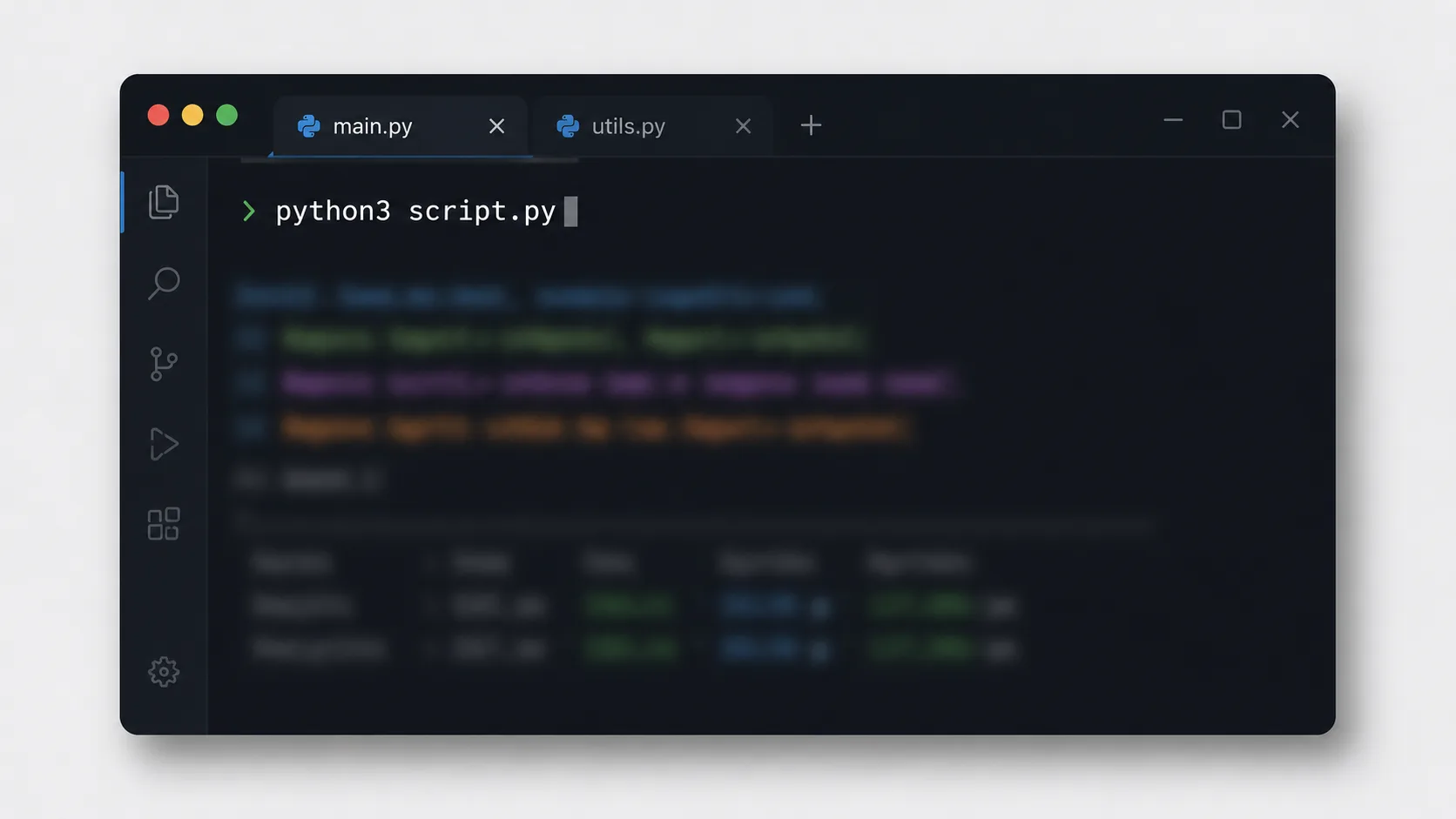 Terminalde bir Python betiğinin hata çıktısını log dosyasına yönlendiren komutu gösteren stilize kod penceresi