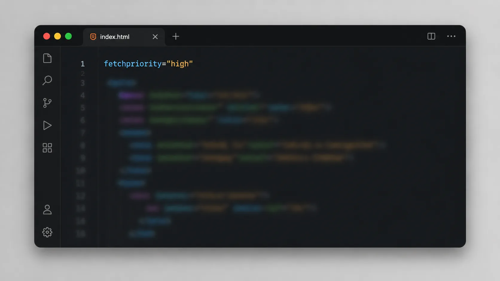 LCP görselinin öncelikli yüklenmesini sağlayan HTML kod satırını gösteren pencere