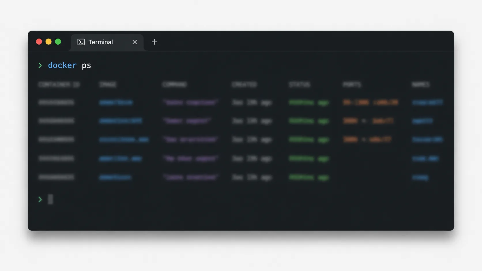 Docker konteynerlerini listeleme ve log takibi yapılan terminal penceresi