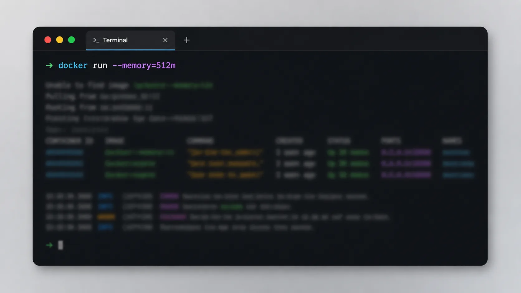 Docker konteynerini kaynak sınırlarıyla çalıştıran terminal komutu