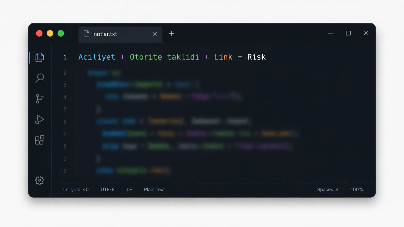 Phishing e-postalarındaki ortak tuzak desenini gösteren stilize kod/terminal penceresi