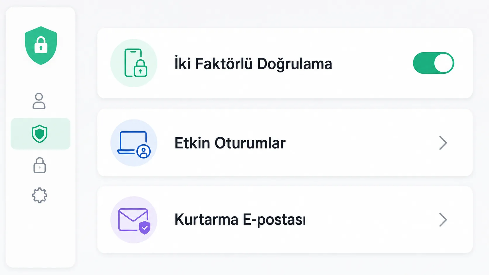İki faktörlü doğrulama ayar ekranını gösteren stilize arayüz mockup'ı