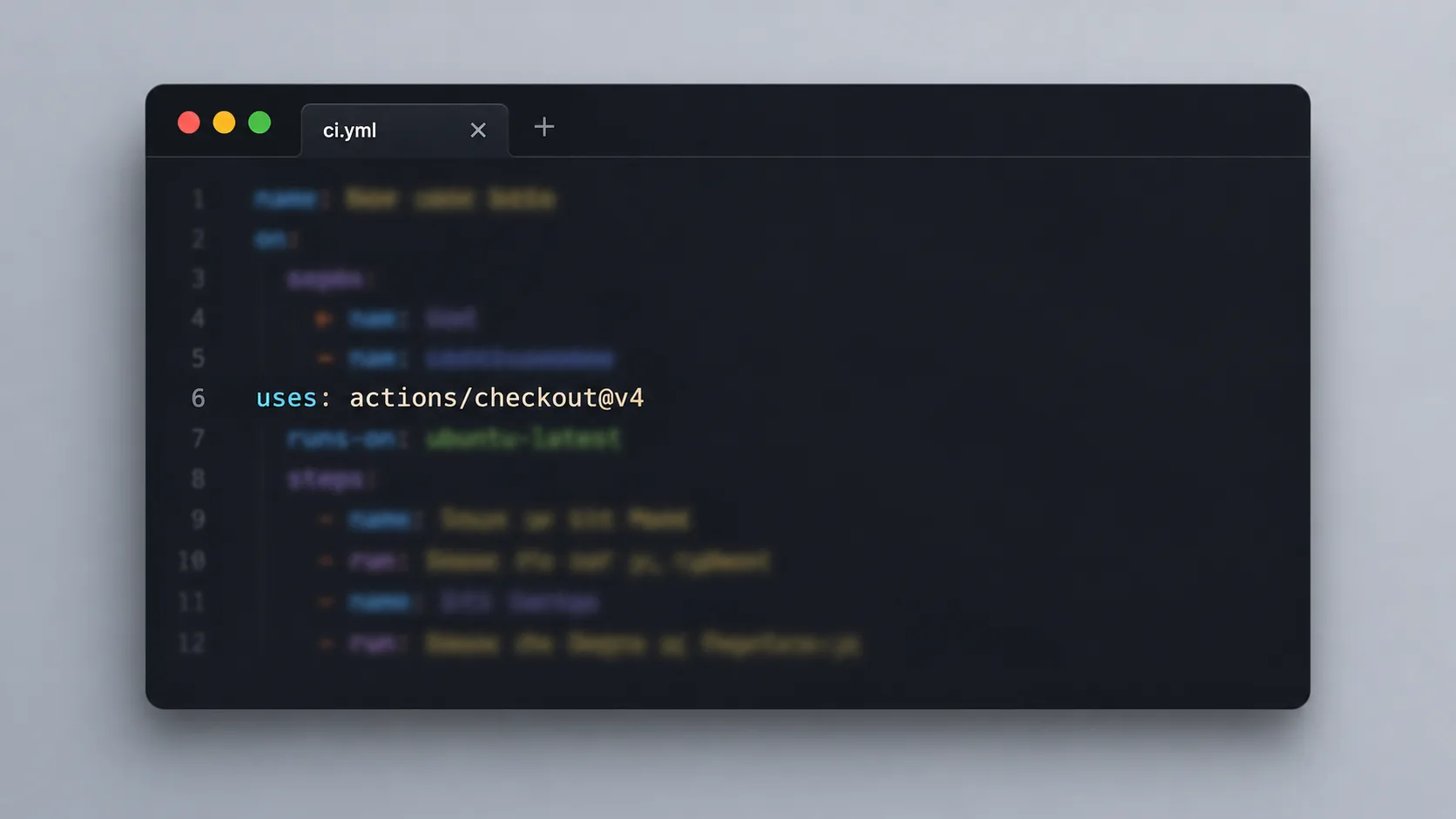 GitHub Actions YAML workflow dosyasını gösteren kod editörü penceresi
