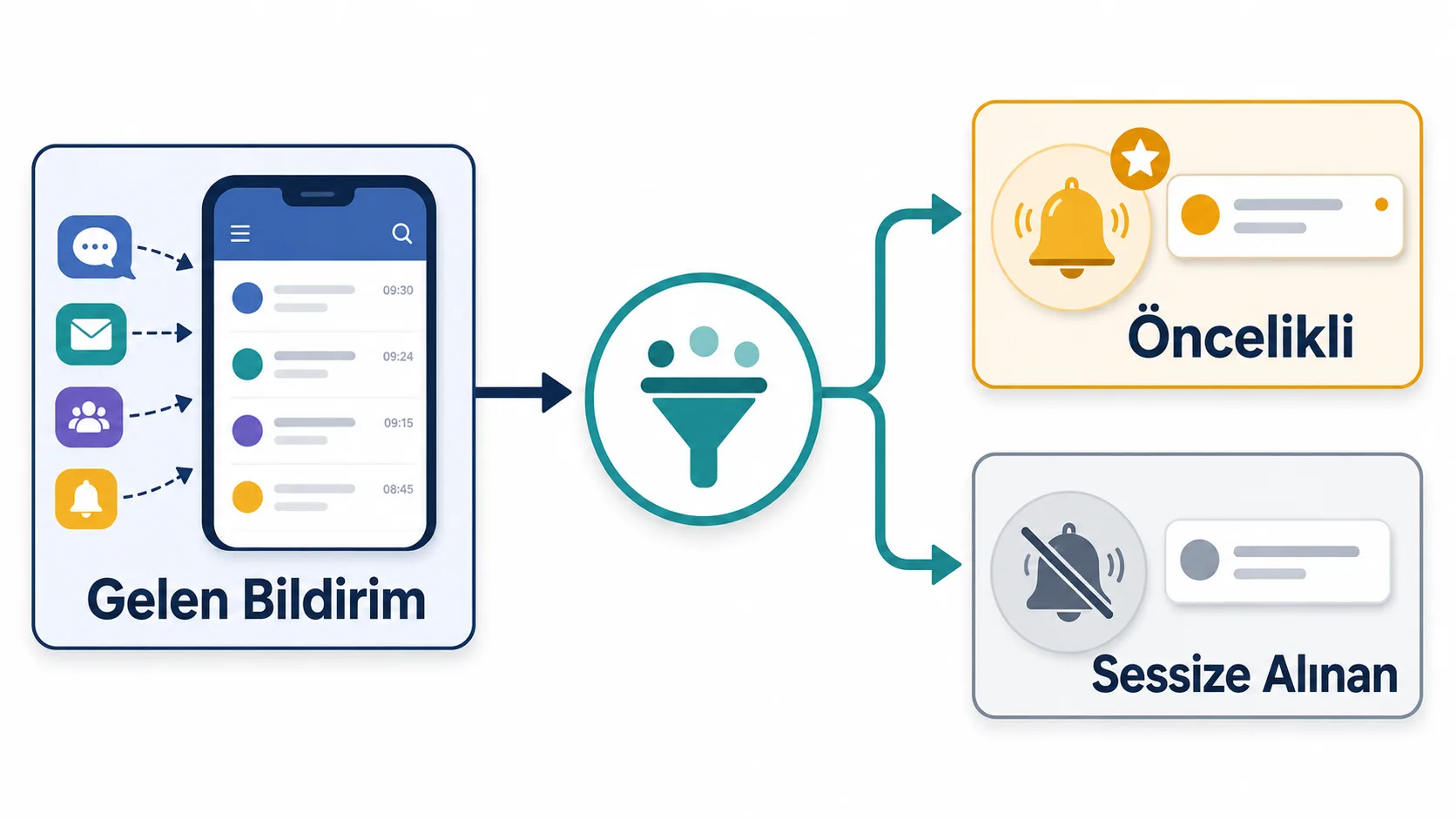Bildirimlerin iş yaşam dengesini bozmadan yönetildiği akış şeması
