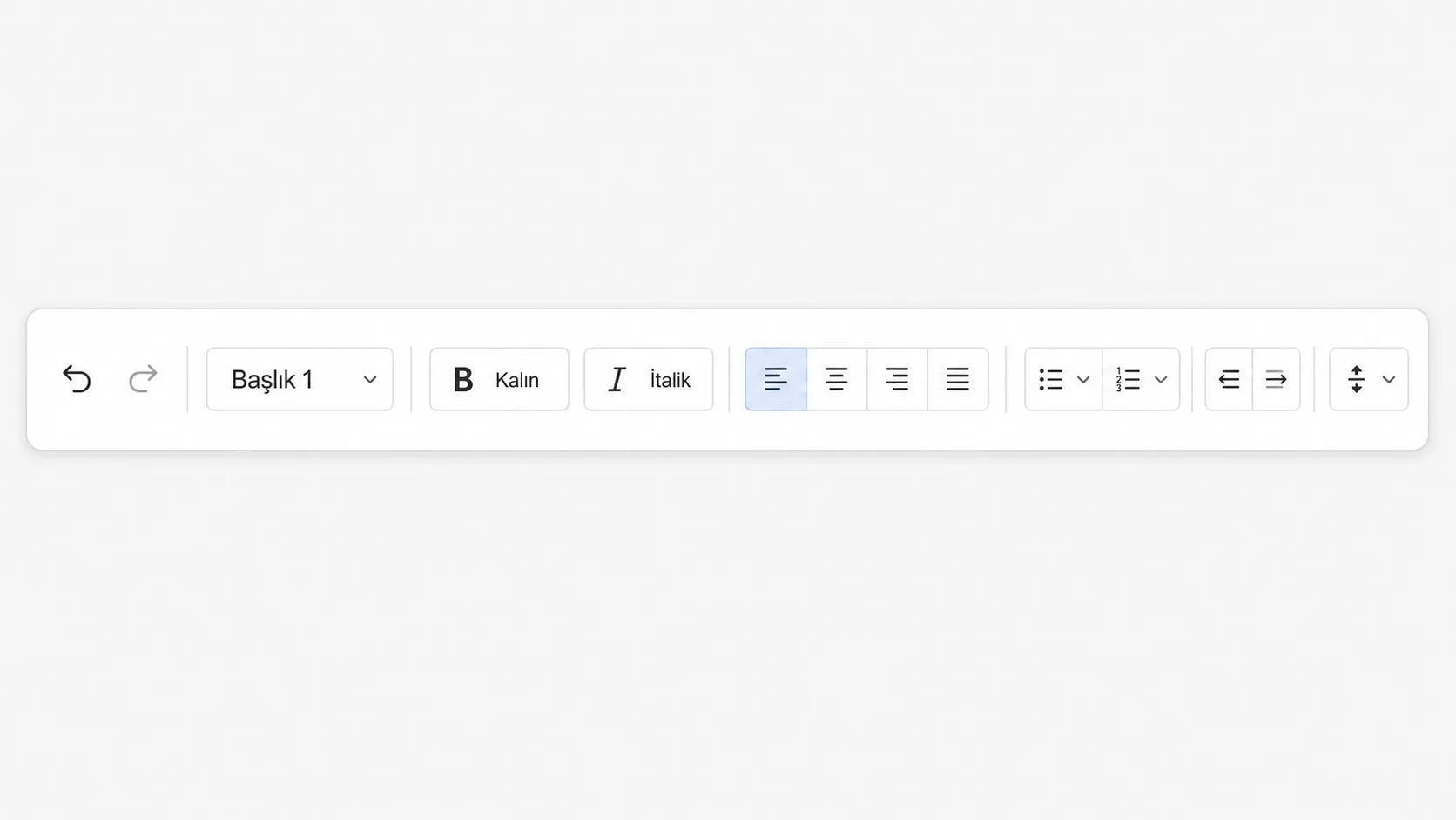 Google Docs araç çubuğunda biçimlendirme seçenekleri