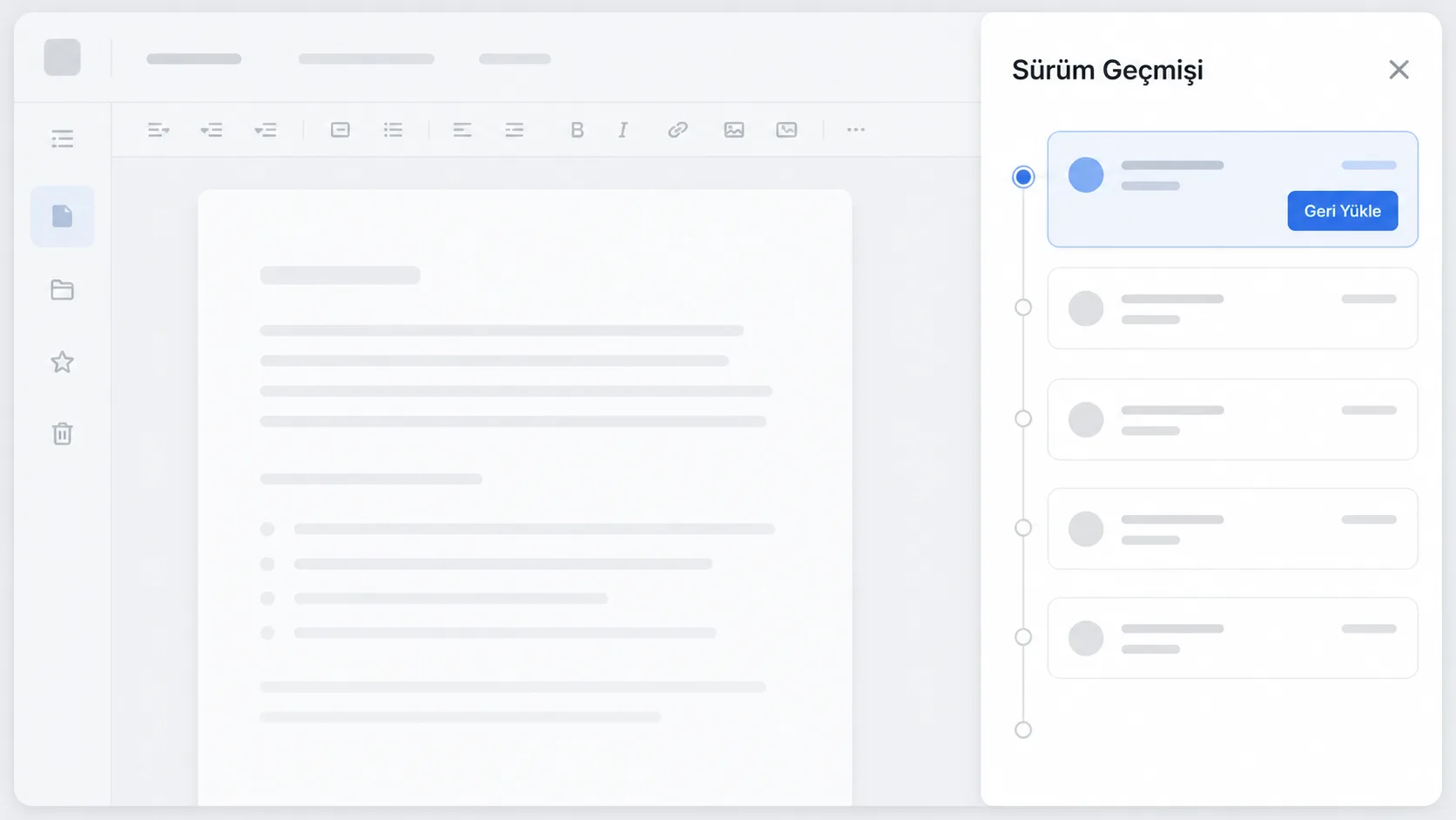 Google Docs sürüm geçmişi panelinin arayüz görünümü