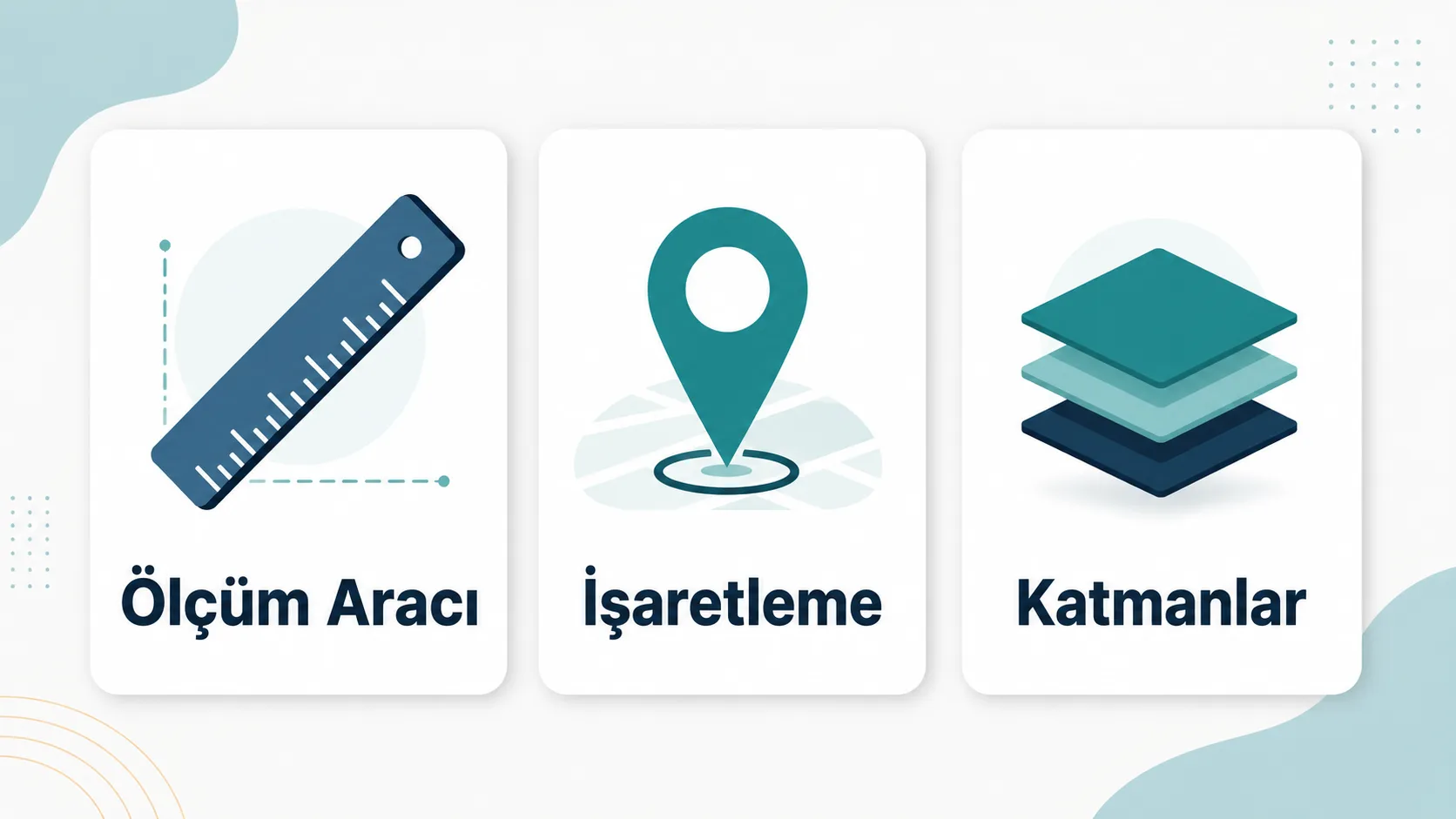 Ölçüm, işaretleme ve katman araçlarının bir arada gösterildiği şema