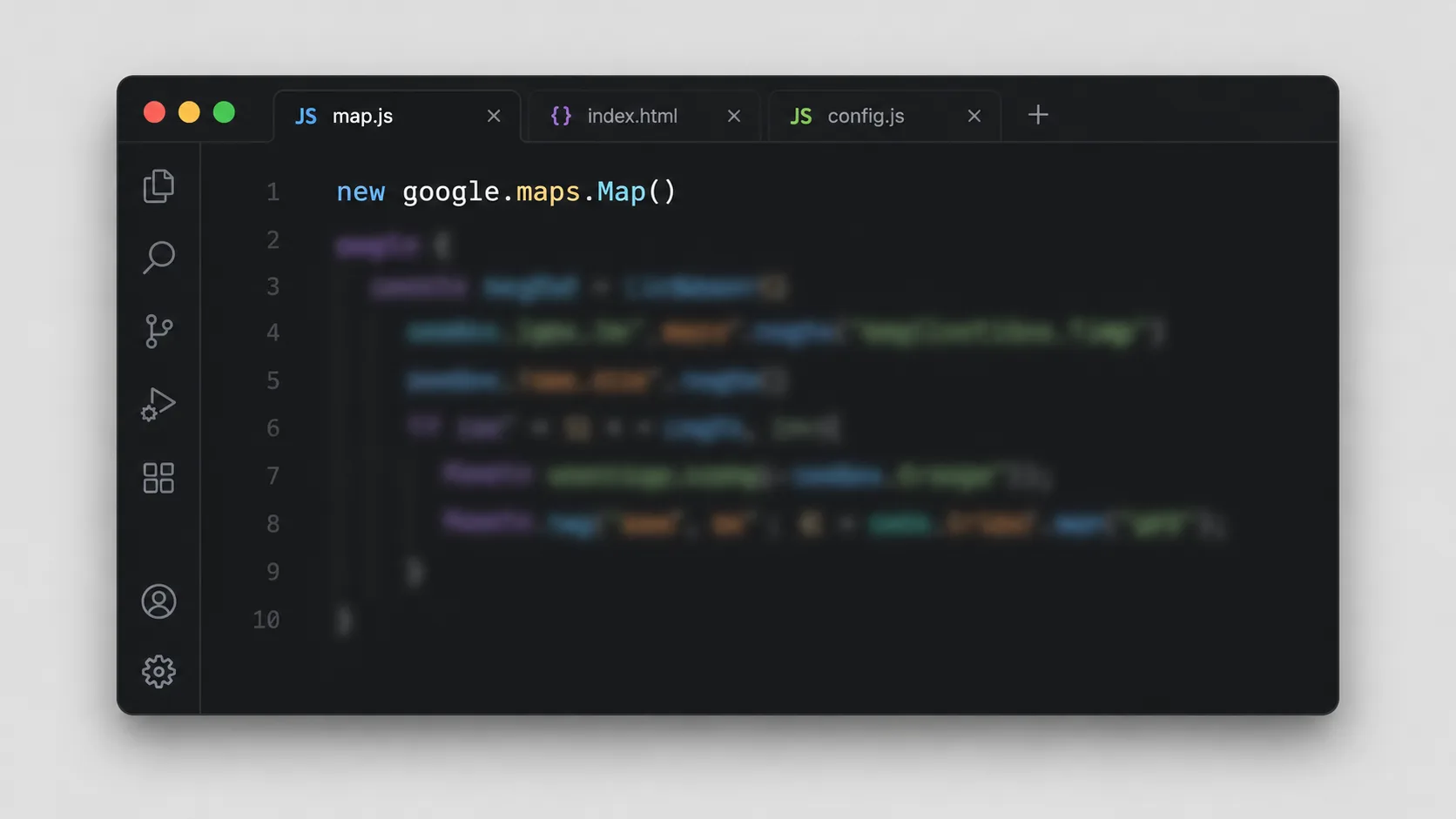 JavaScript ile harita başlatma koduna odaklanan stilize kod penceresi