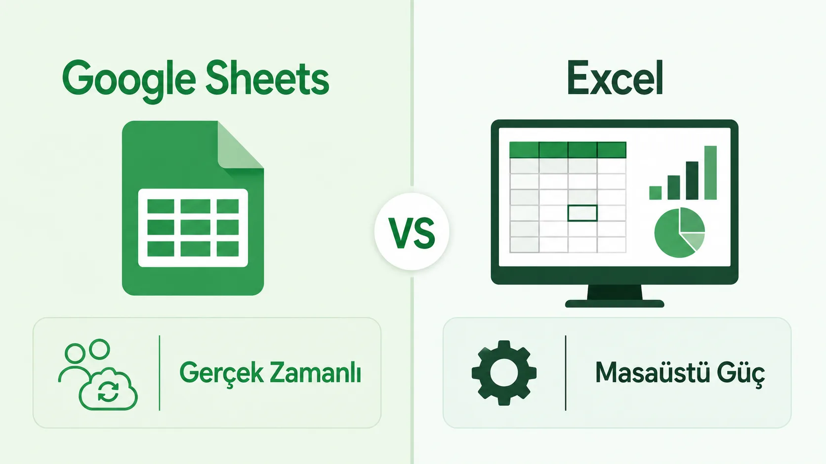 Google Sheets ve Excel işbirliği farkını gösteren karşılaştırma şeması