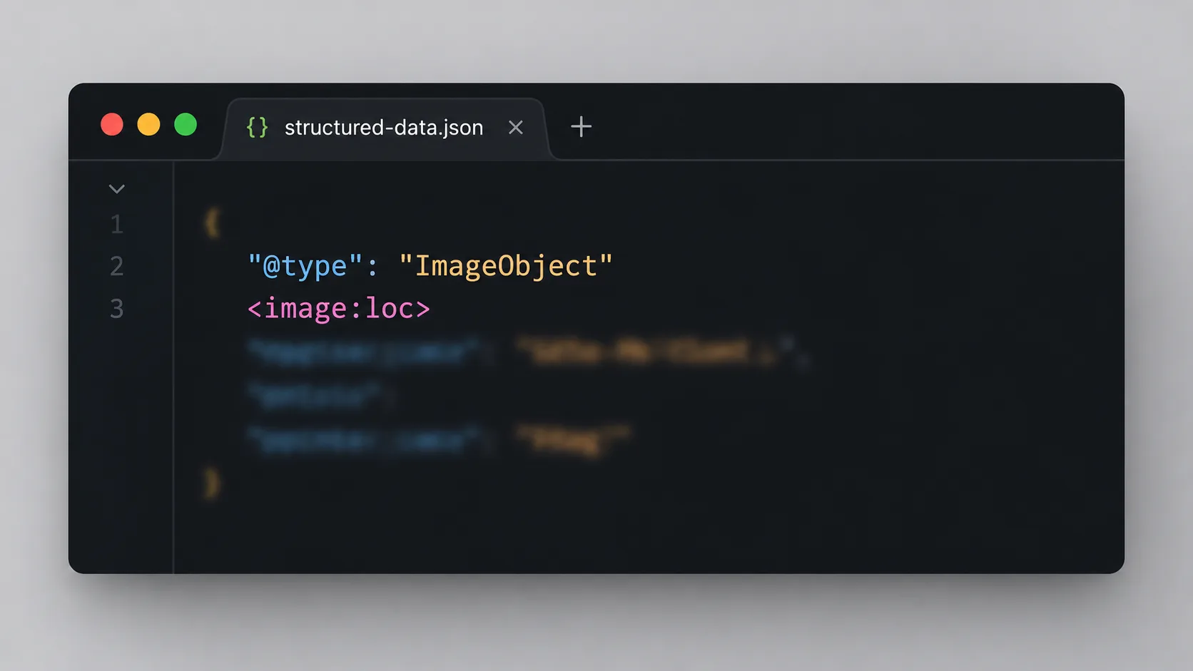 Koyu temalı kod editörü penceresinde JSON-LD yapılandırılmış veri ve image sitemap etiketlerini gösteren örnek