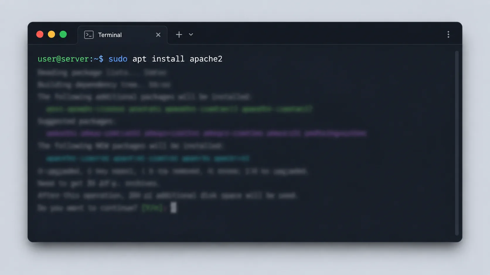 Linux terminalinde LAMP bileşenlerini kuran komutları gösteren terminal penceresi
